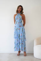 Oh Hello Clothing Women > Clothing > Dresses Seren Floral Print Halterneck Maxi Dress | Blue