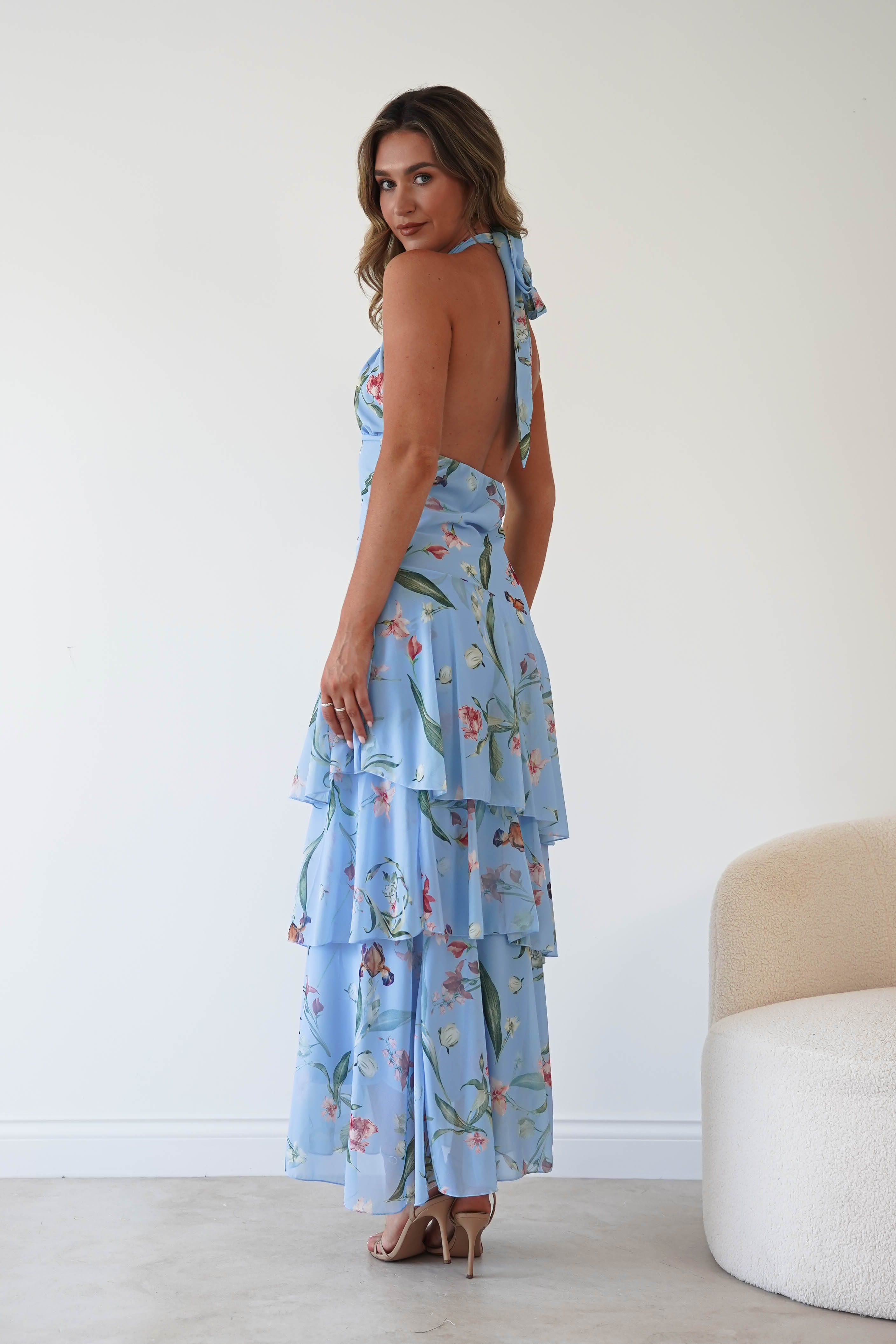 Oh Hello Clothing Women > Clothing > Dresses Seren Floral Print Halterneck Maxi Dress | Blue