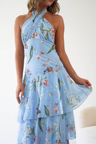 Oh Hello Clothing Women > Clothing > Dresses Seren Floral Print Halterneck Maxi Dress | Blue