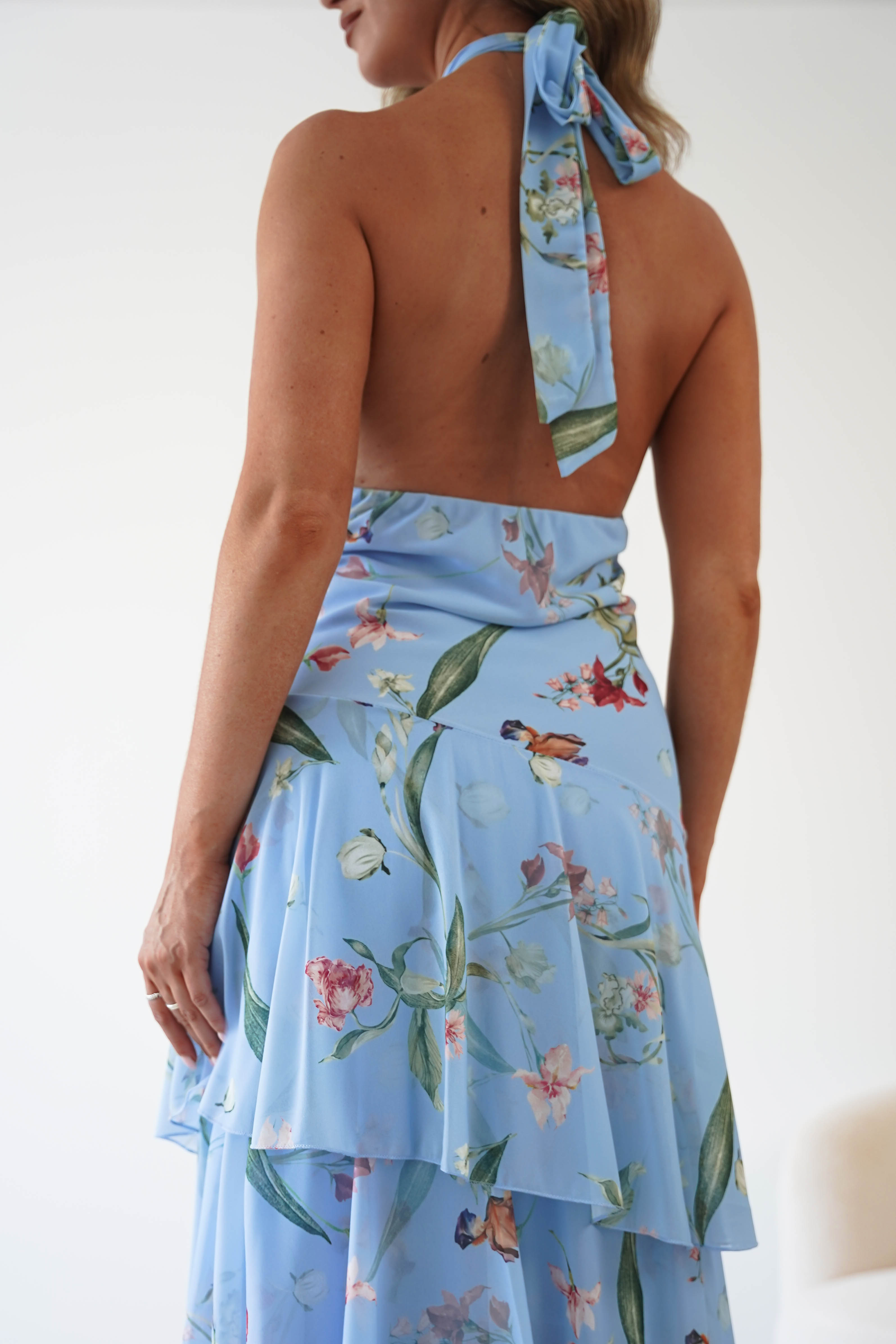 Oh Hello Clothing Women > Clothing > Dresses Seren Floral Print Halterneck Maxi Dress | Blue