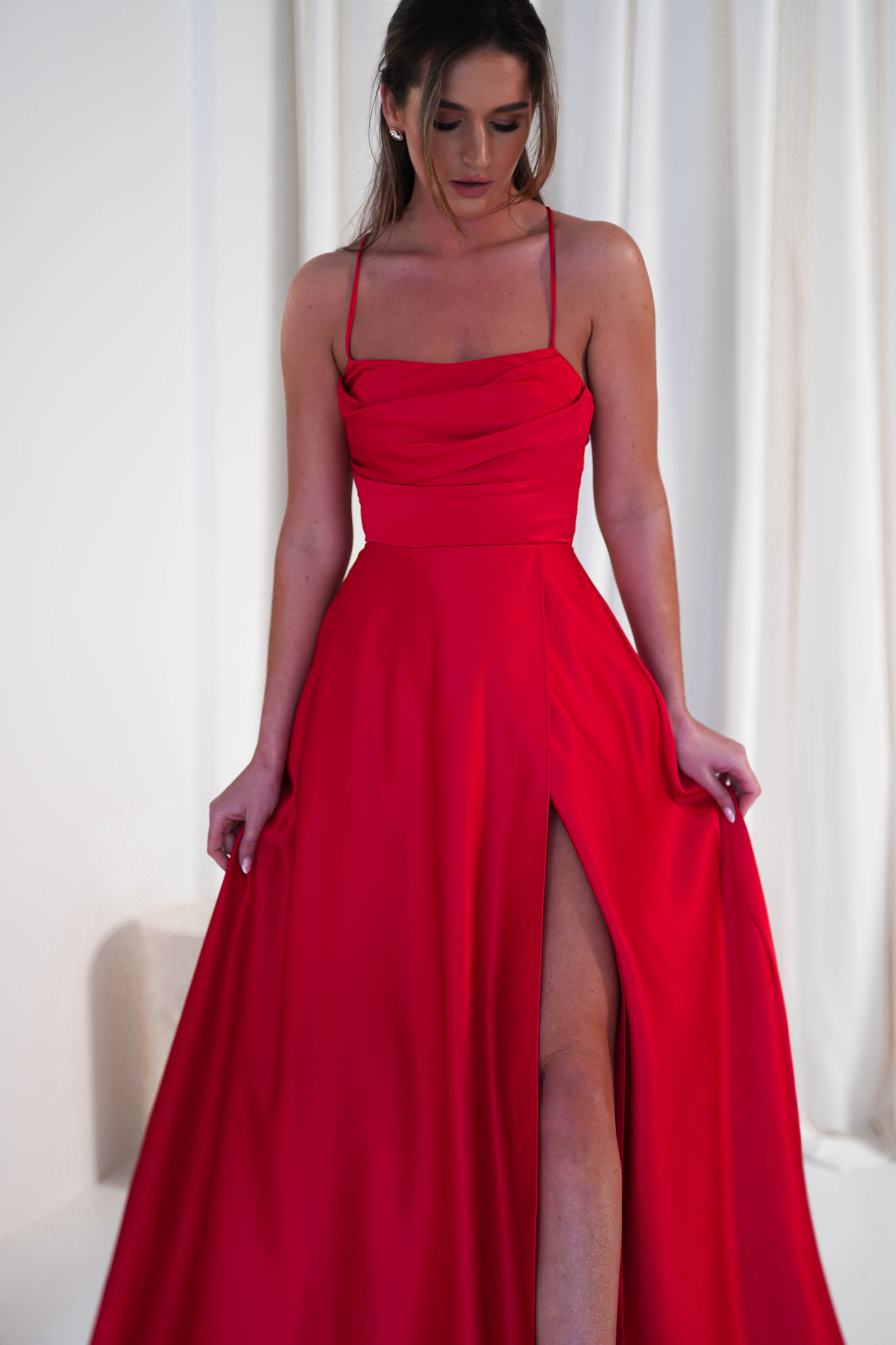 Shantal Satin Gown | Red | Debs & Prom | Formal Gown | Oh Hello Clothing
