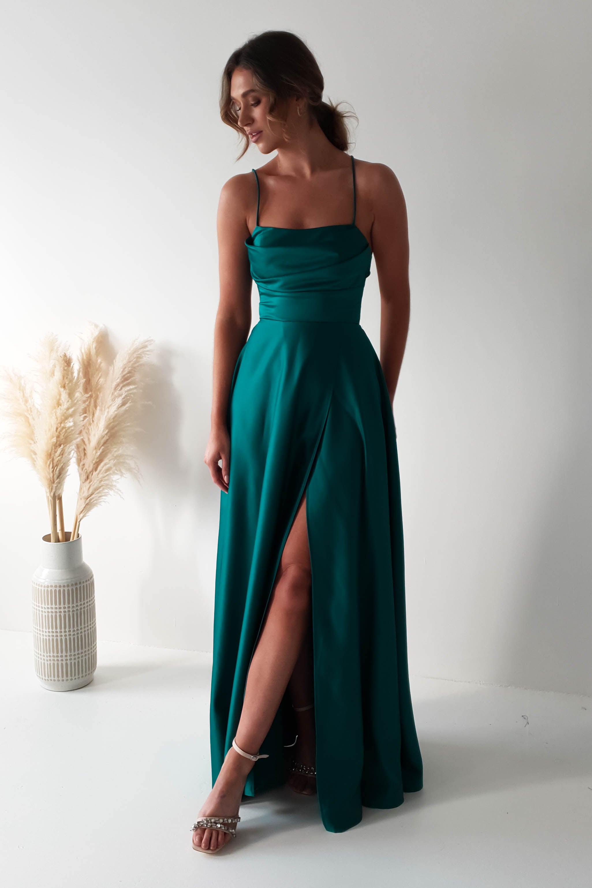 Shantal Satin Gown | Teal Green | Debs & Prom | Formal Gown | Oh Hello Clothing