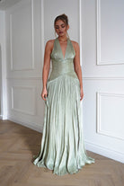 Oh Hello Clothing Dresses > Prom Dresses Sharelle Pleated Luminescent Maxi Gown | Sage