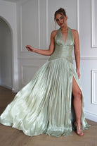 Oh Hello Clothing Dresses > Prom Dresses Sharelle Pleated Luminescent Maxi Gown | Sage
