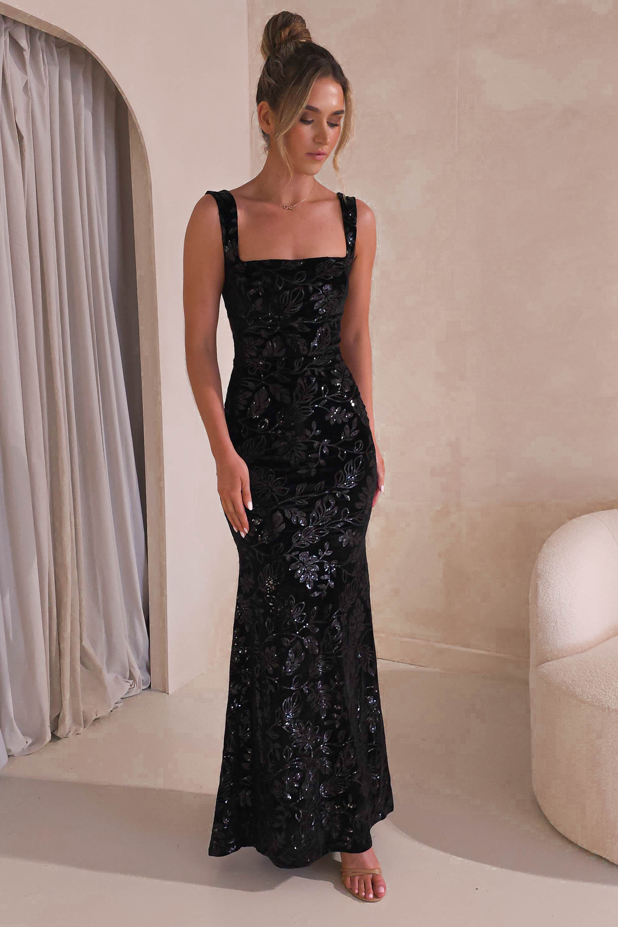 Sharma Squareneck Velvet Gown | Black | Debs & Prom | Formal Gown | Oh Hello Clothing