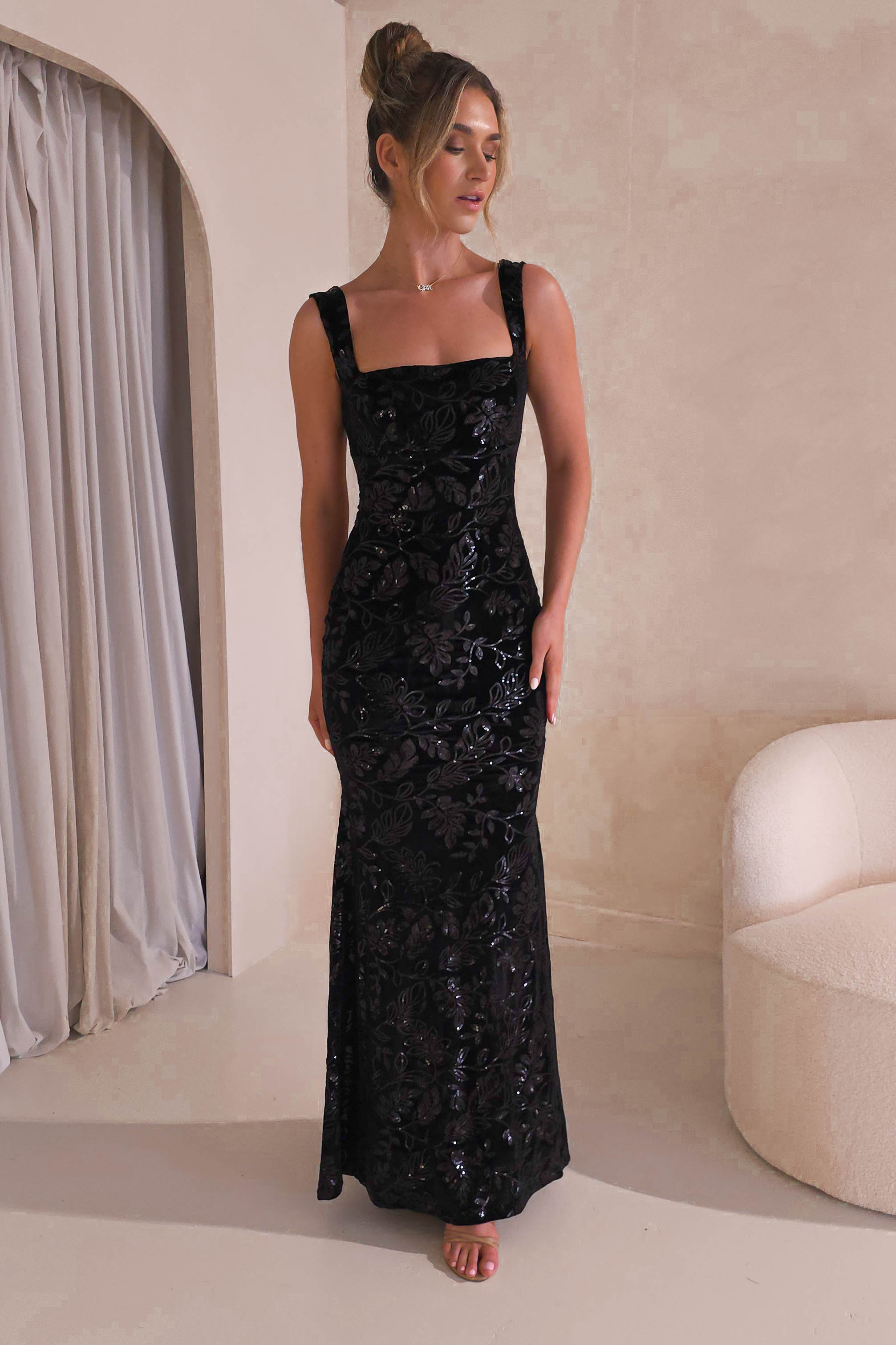 Sharma Squareneck Velvet Gown | Black | Debs & Prom | Formal Gown | Oh Hello Clothing