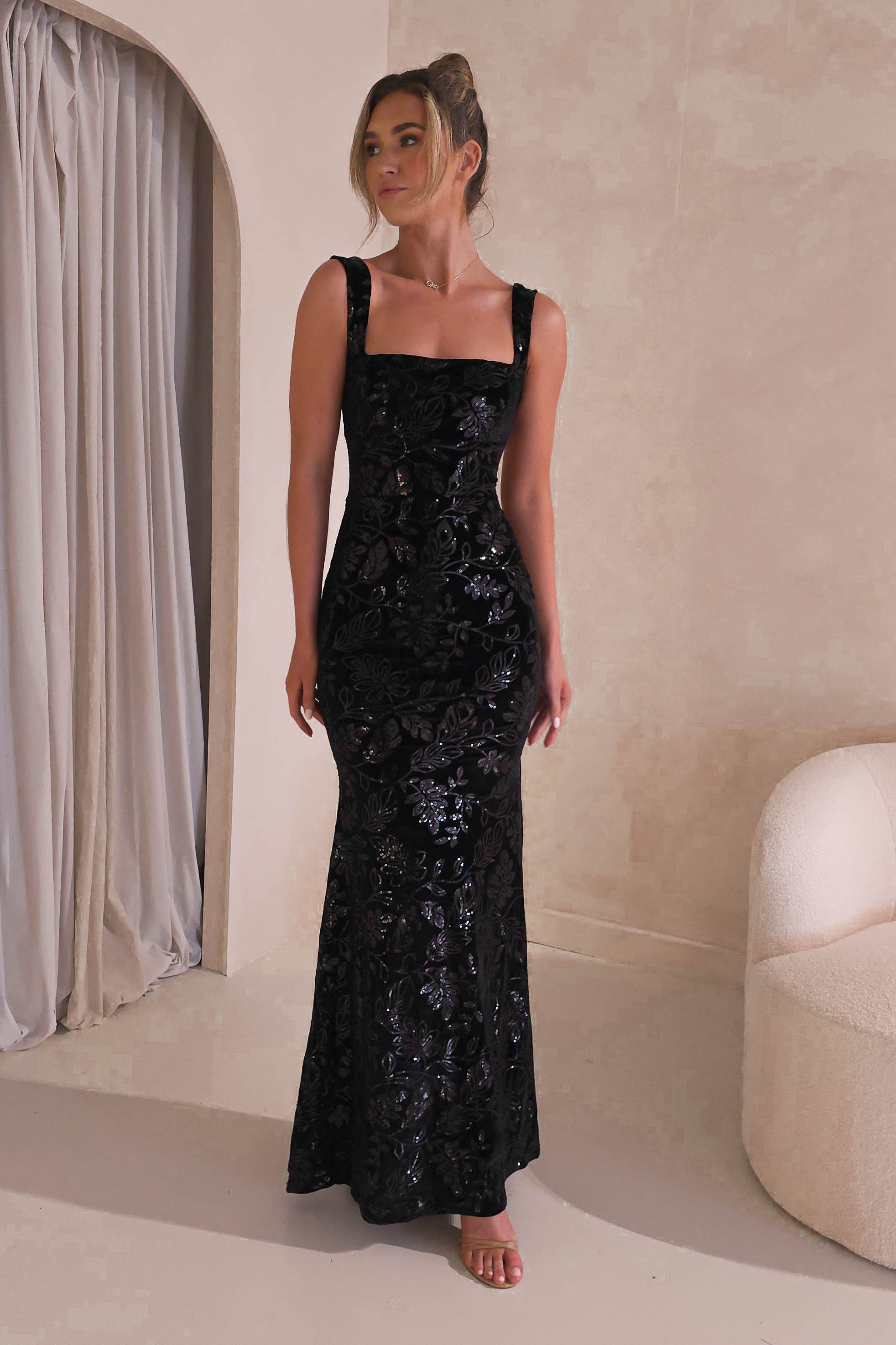 Sharma Squareneck Velvet Gown | Black | Debs & Prom | Formal Gown | Oh Hello Clothing