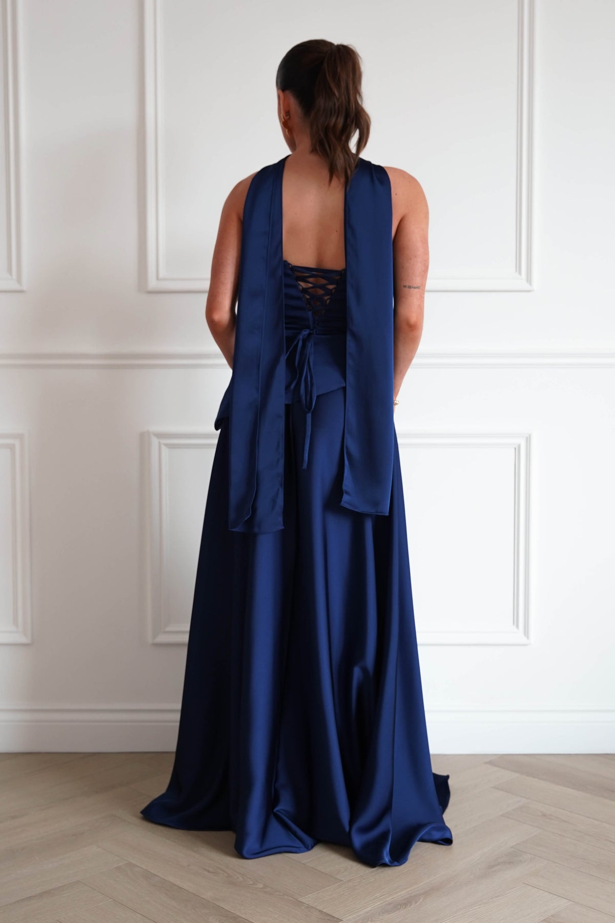 Oh Hello Clothing Women > Clothing > Dresses Sheree Dropped Waist Corset Maxi Dress | Navy