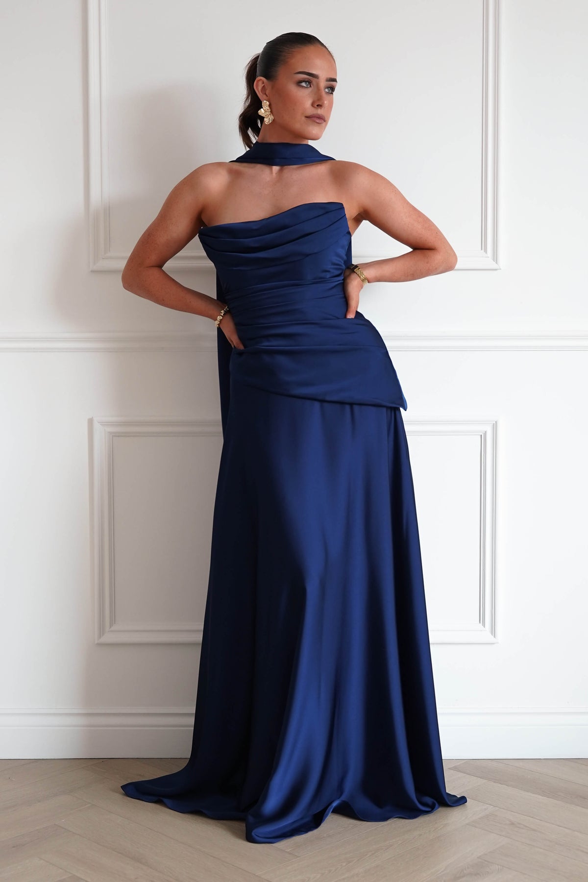 Oh Hello Clothing Women > Clothing > Dresses Sheree Dropped Waist Corset Maxi Dress | Navy