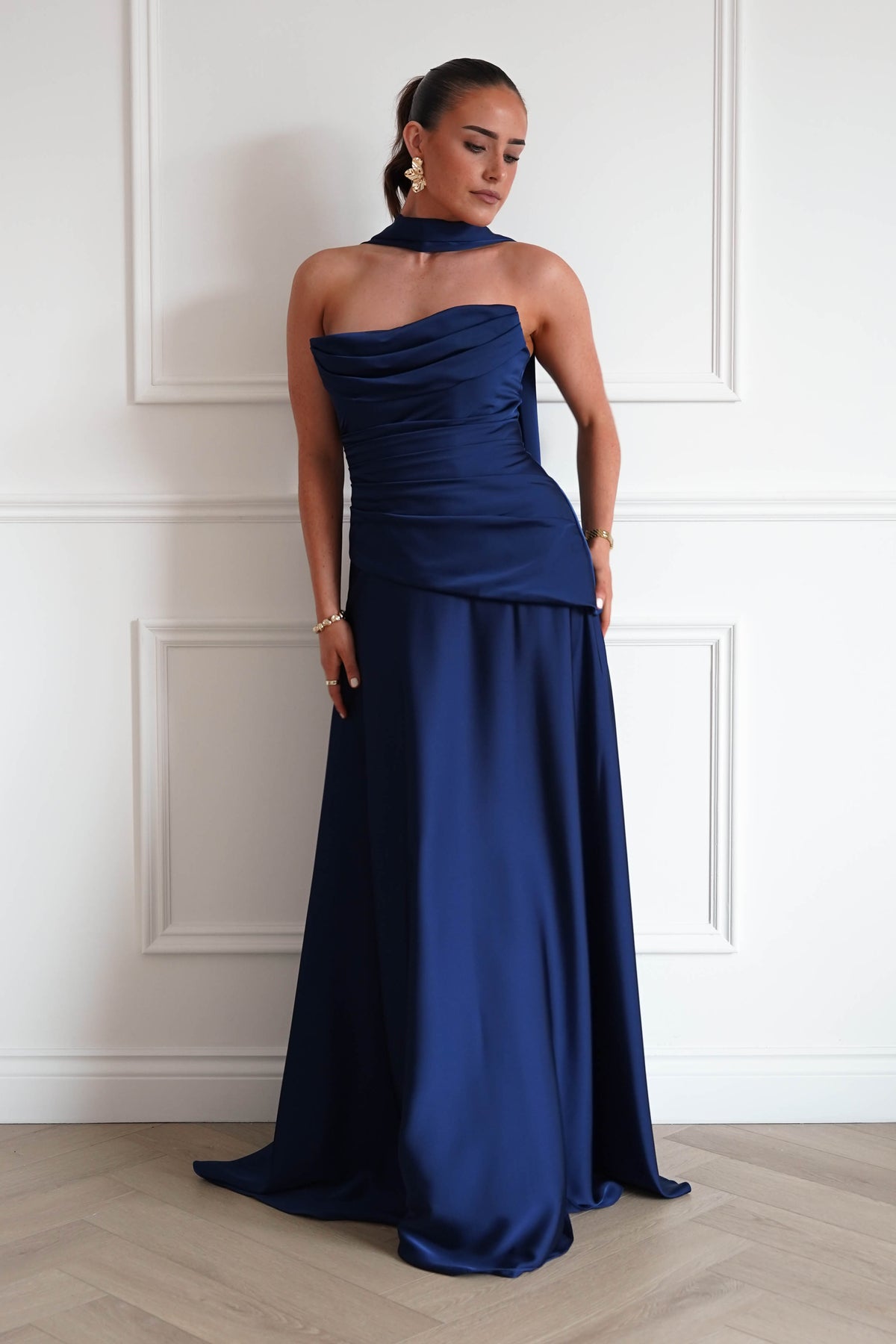 Oh Hello Clothing Women > Clothing > Dresses Sheree Dropped Waist Corset Maxi Dress | Navy