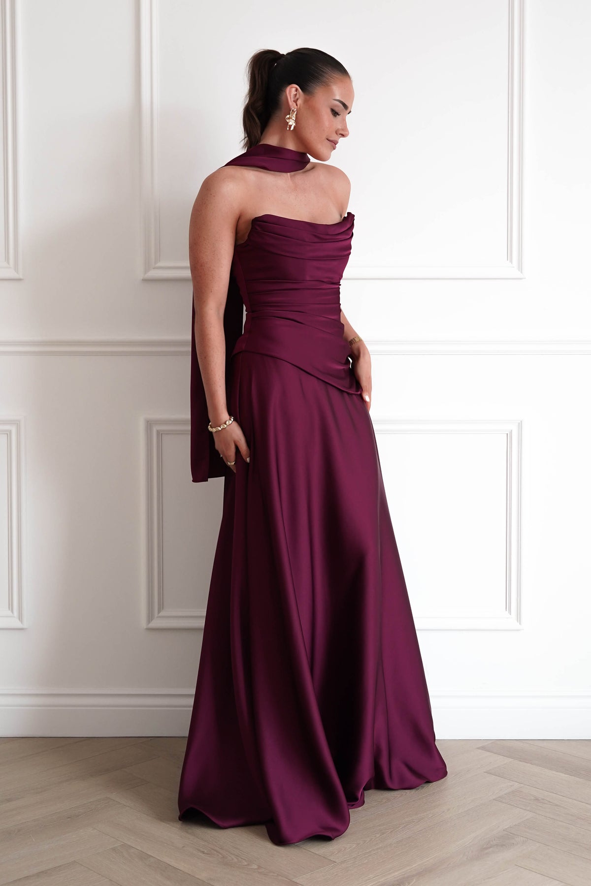 Oh Hello Clothing Women > Clothing > Dresses Sheree Dropped Waist Corset Maxi Dress | Wine