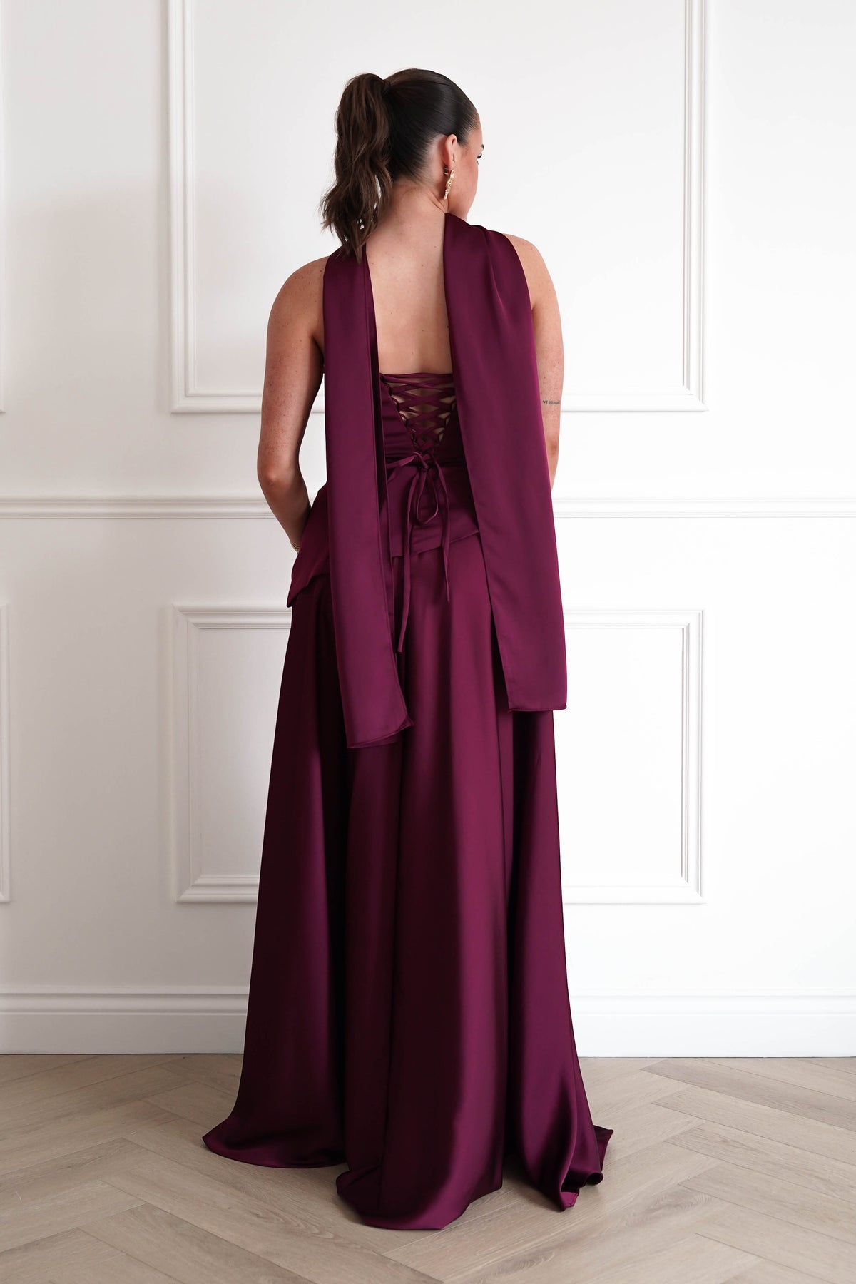 Oh Hello Clothing Women > Clothing > Dresses Sheree Dropped Waist Corset Maxi Dress | Wine