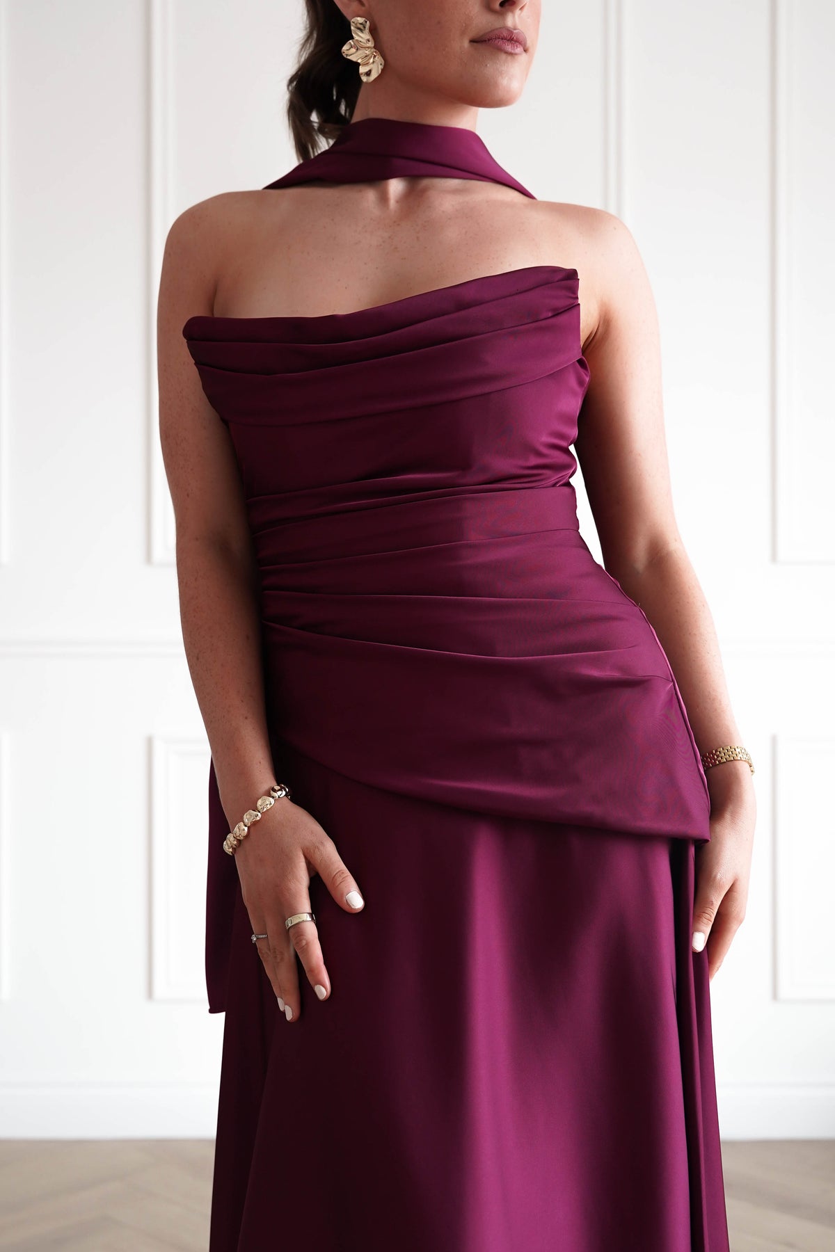 Oh Hello Clothing Women > Clothing > Dresses Sheree Dropped Waist Corset Maxi Dress | Wine