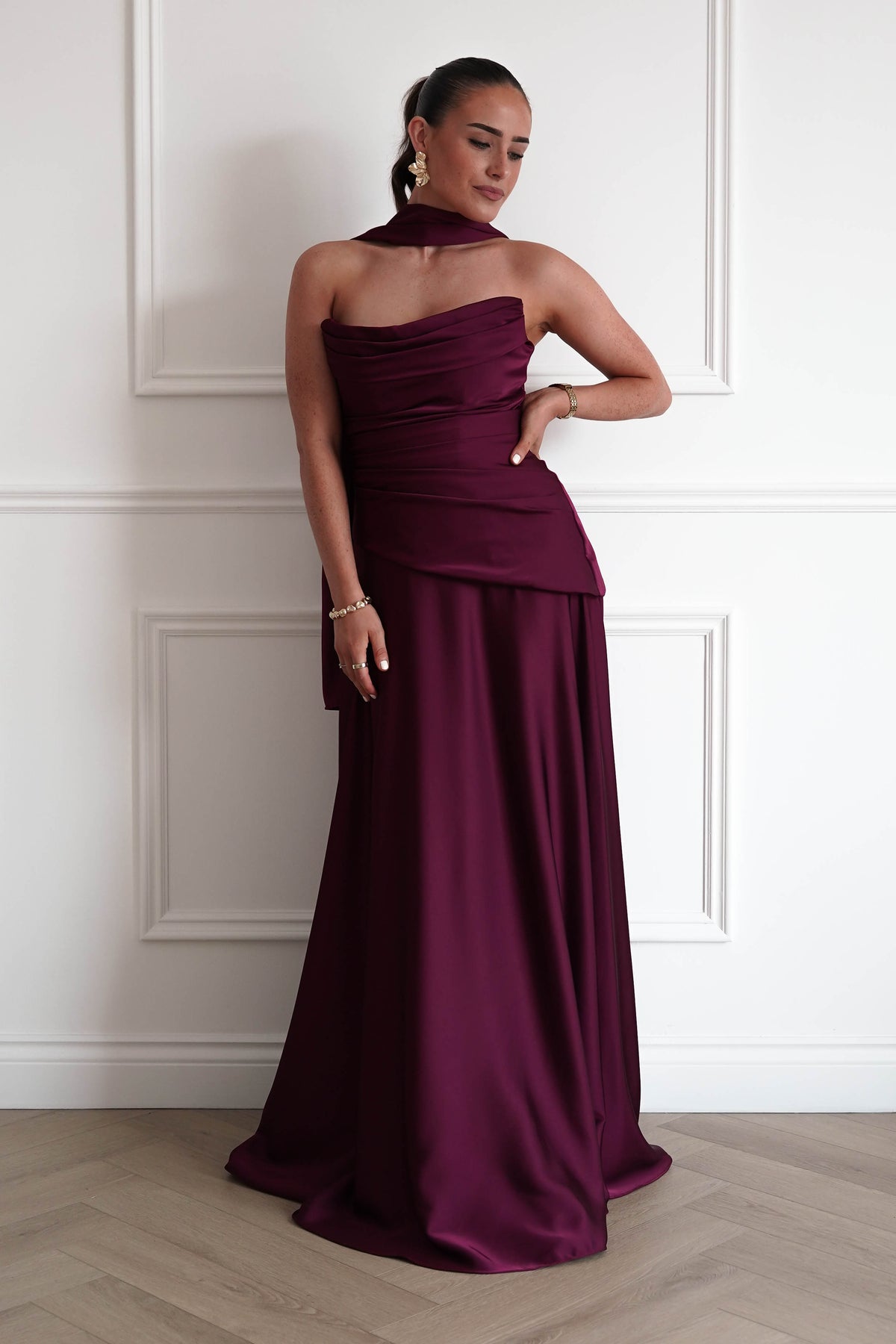 Oh Hello Clothing Women > Clothing > Dresses Sheree Dropped Waist Corset Maxi Dress | Wine