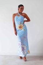 Oh Hello Clothing Women > Clothing > Dresses Siara Floral Halterneck Midi Dress | Blue