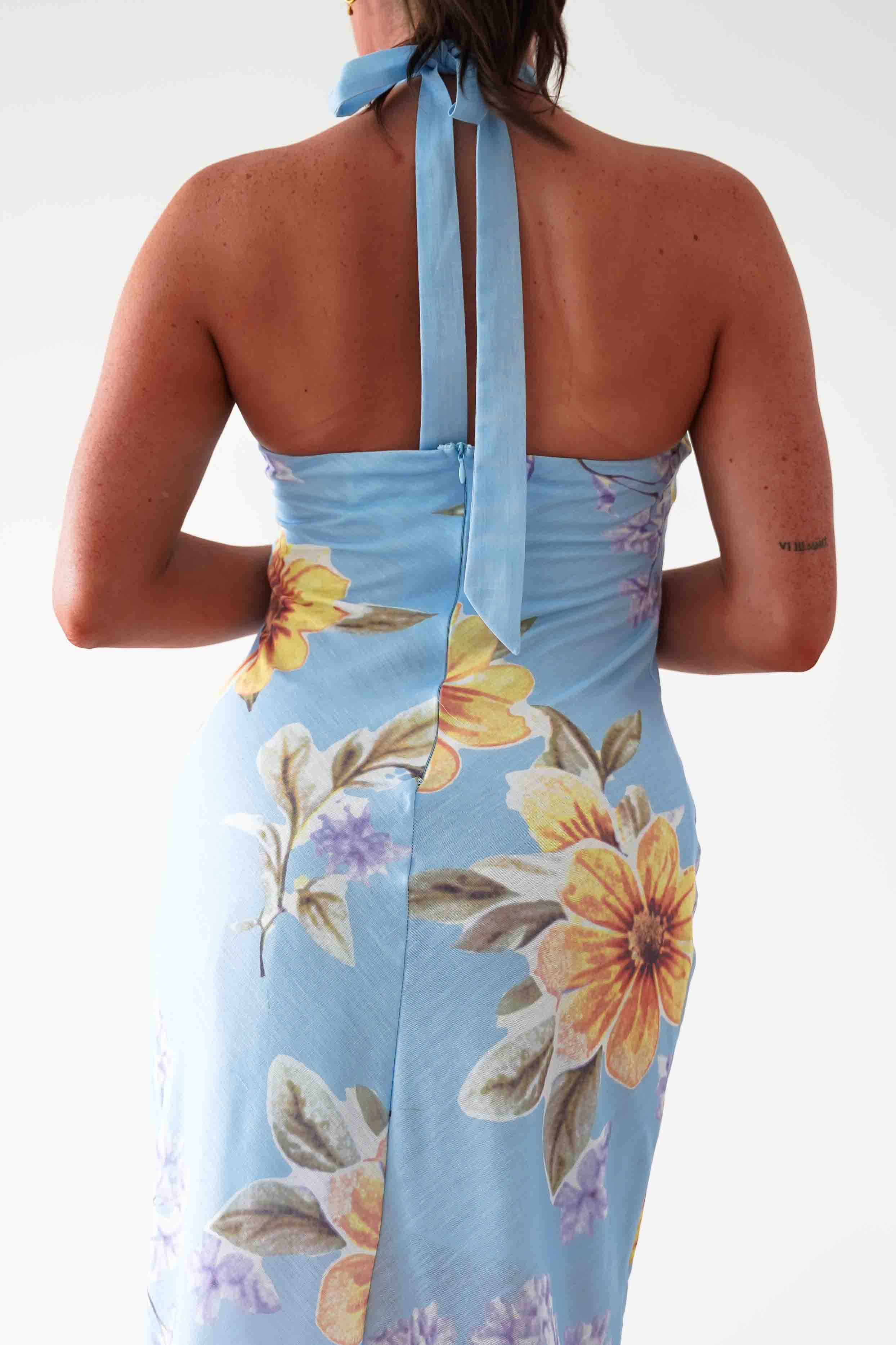 Oh Hello Clothing Women > Clothing > Dresses Siara Floral Halterneck Midi Dress | Blue