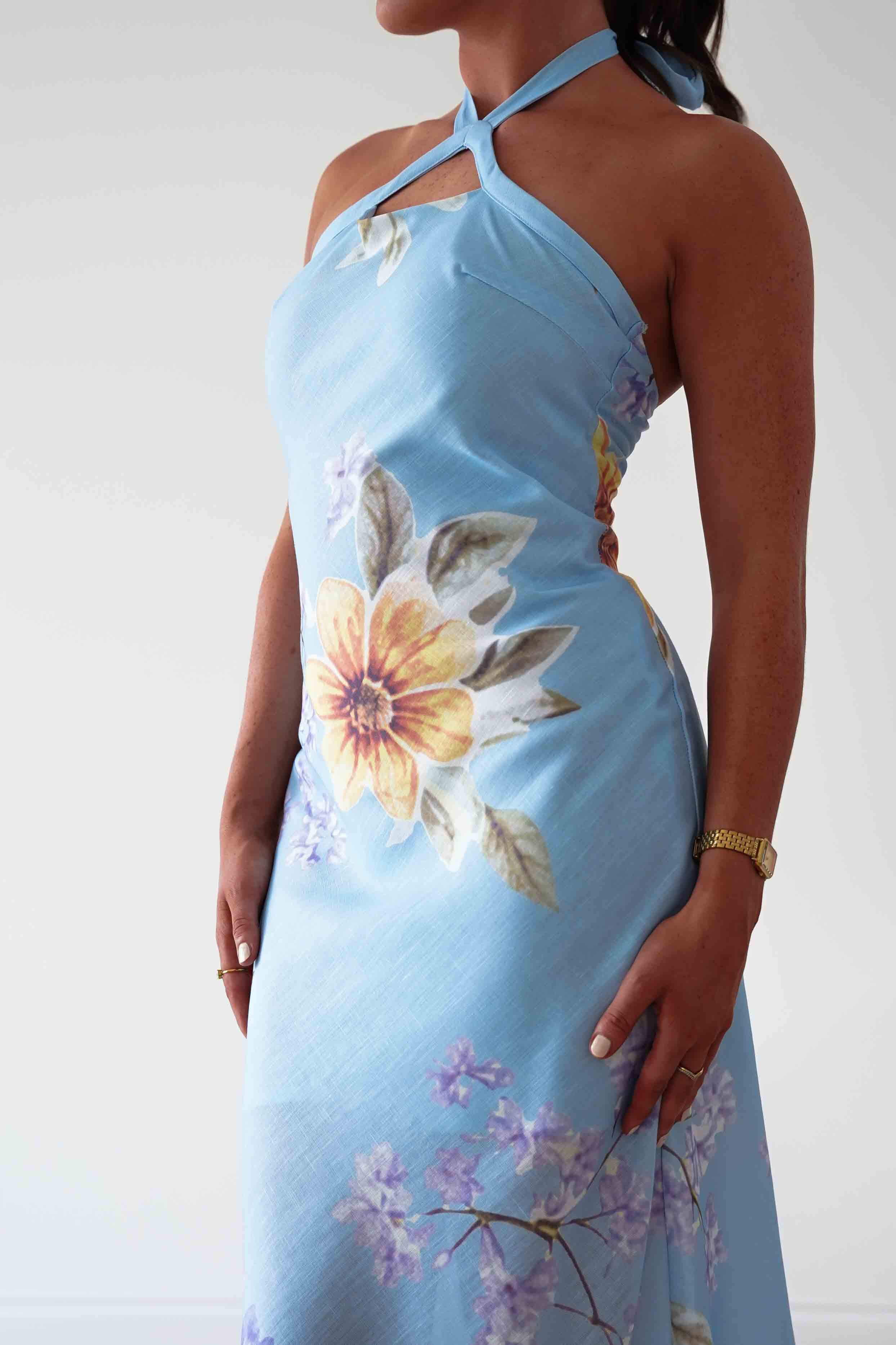 Oh Hello Clothing Women > Clothing > Dresses Siara Floral Halterneck Midi Dress | Blue