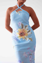 Oh Hello Clothing Women > Clothing > Dresses Siara Floral Halterneck Midi Dress | Blue