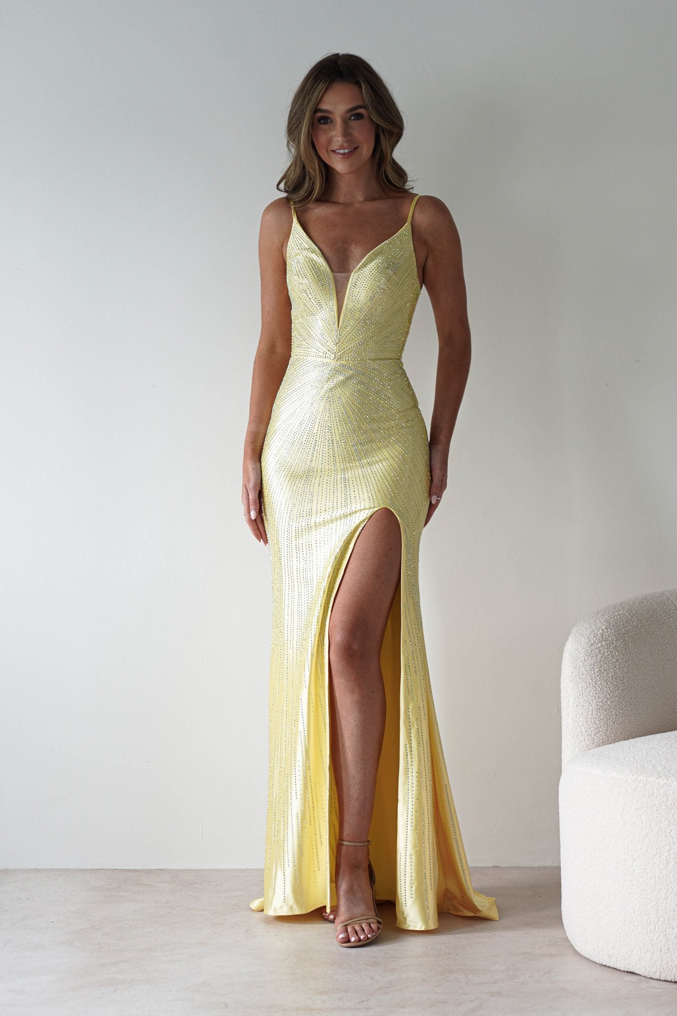 Sienna Rhinestone Bodycon Gown | Yellow | Debs & Prom | Formal Gown | Oh Hello Clothing