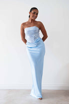 Oh Hello Clothing Dresses > Prom Dresses Sienne Strapless Sequin Satin Maxi Dress | Blue