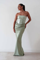 Oh Hello Clothing Dresses > Prom Dresses Sienne Strapless Sequin Satin Maxi Dress | Sage