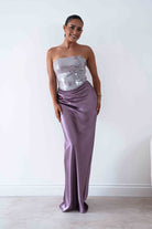 Oh Hello Clothing Dresses > Prom Dresses Sienne Strapless Sequin Satin Maxi Dress | Taupe