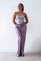 Oh Hello Clothing Dresses > Prom Dresses Sienne Strapless Sequin Satin Maxi Dress | Taupe