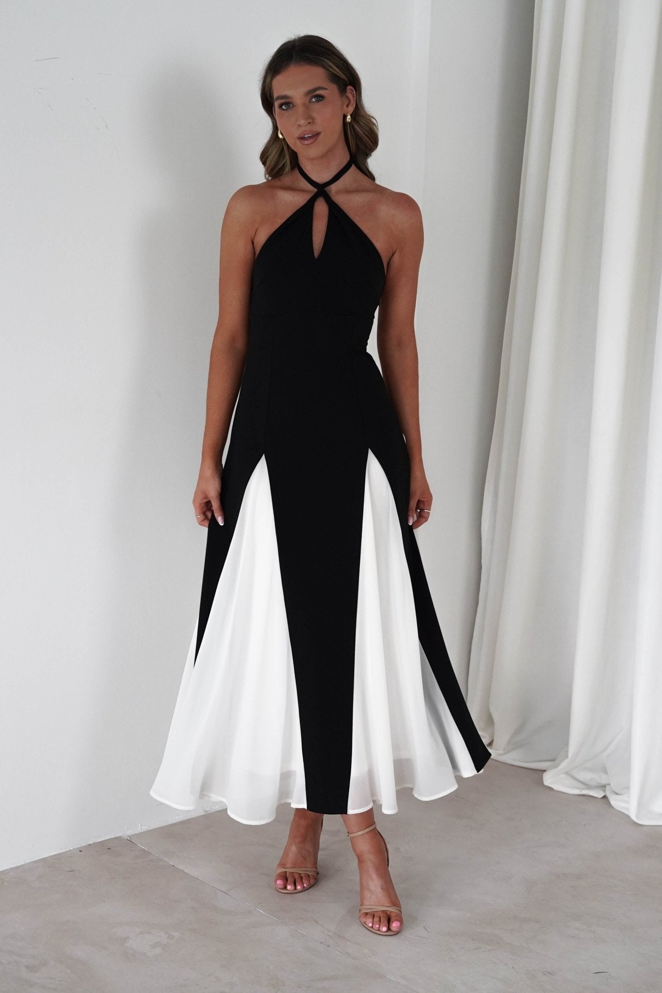 Silvana Halterneck Panel Maxi Dress Black/White | Wedding Guest Dress | Halter Neck | Maxi | Oh Hello Clothing