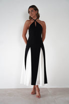 Silvana Halterneck Panel Maxi Dress Black/White | Wedding Guest Dress | Halter Neck | Maxi | Oh Hello Clothing