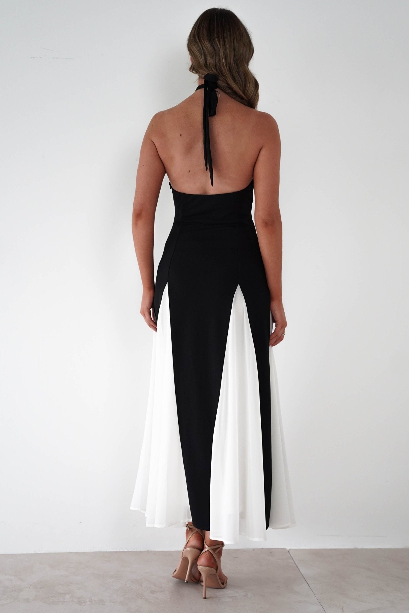 Silvana Halterneck Panel Maxi Dress Black/White | Wedding Guest Dress | Halter Neck | Maxi | Oh Hello Clothing