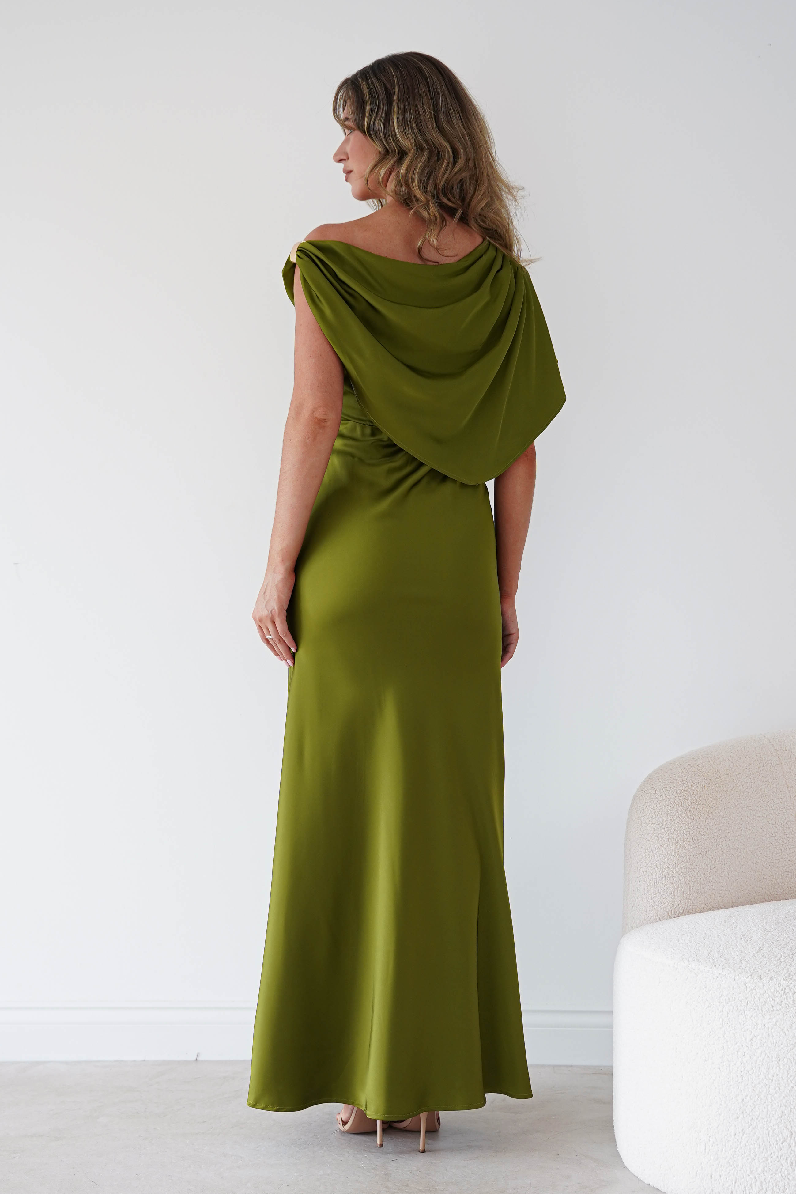 Oh Hello Clothing Women > Clothing > Dresses Sinead Satin Draped Maxi Dress | Olive Green