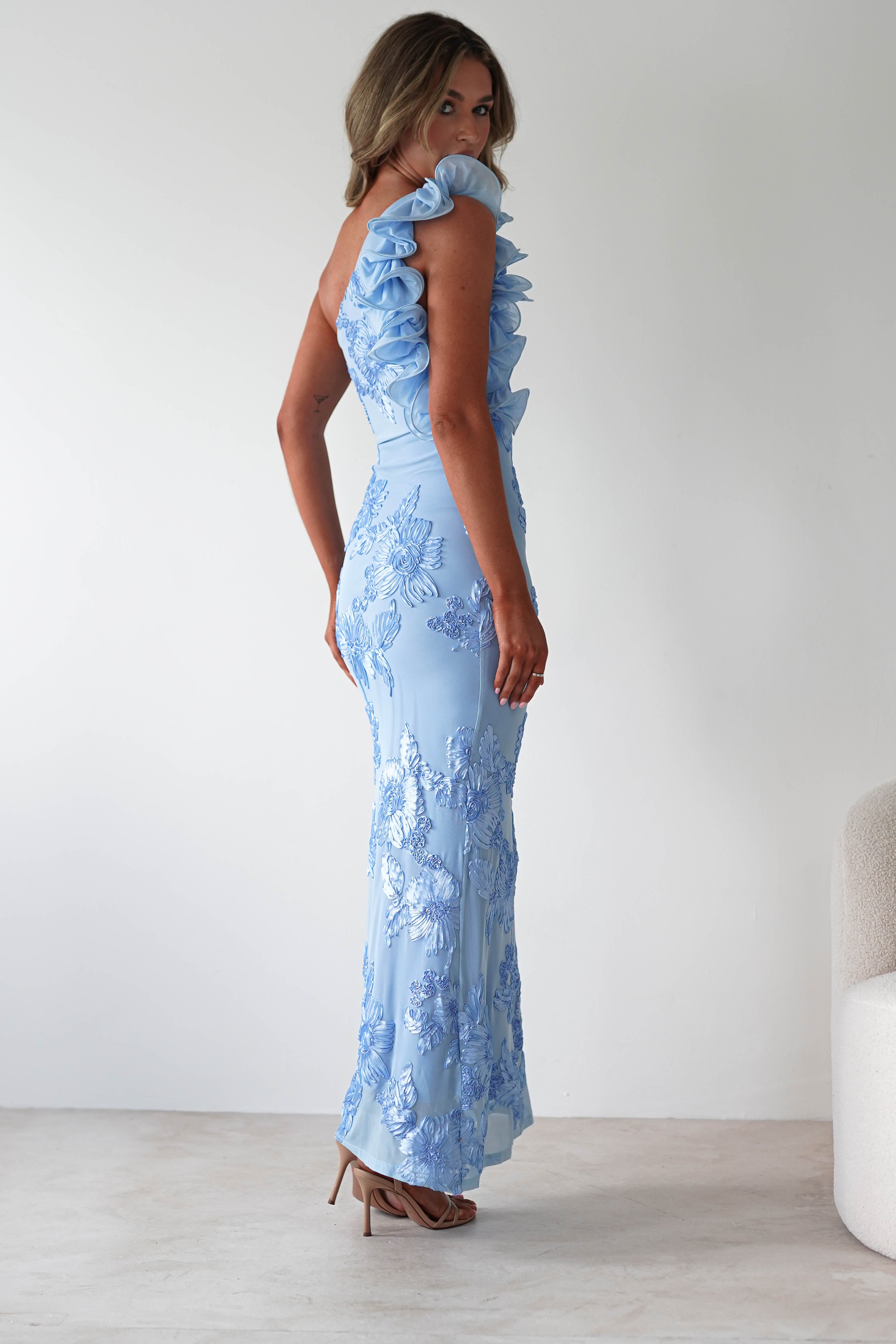 Siren Bodycon Maxi Dress Blue Textured | Wedding Guest Dress | Bodycon | Maxi | Oh Hello Clothing