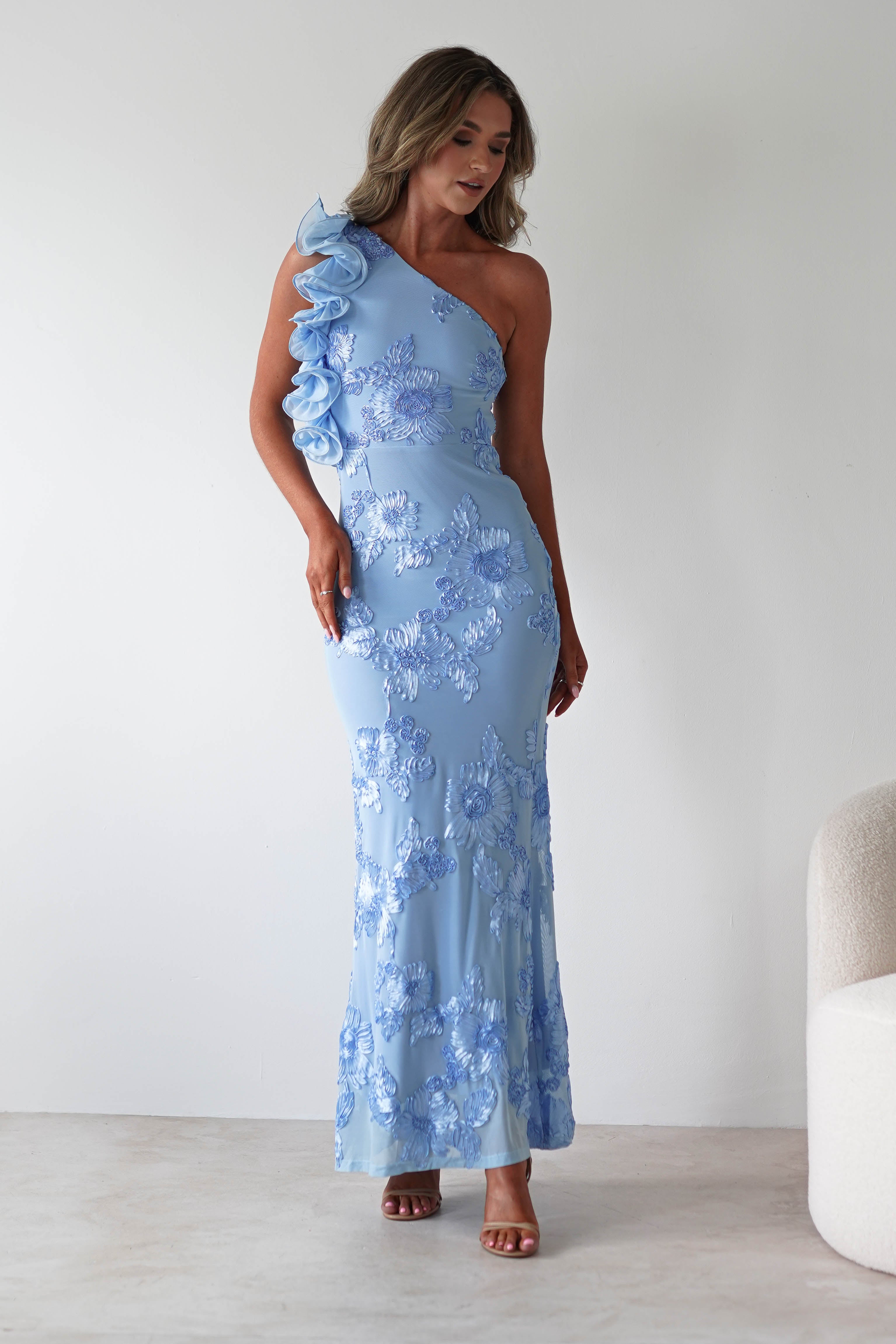 Siren Bodycon Maxi Dress Blue Textured | Wedding Guest Dress | Bodycon | Maxi | Oh Hello Clothing