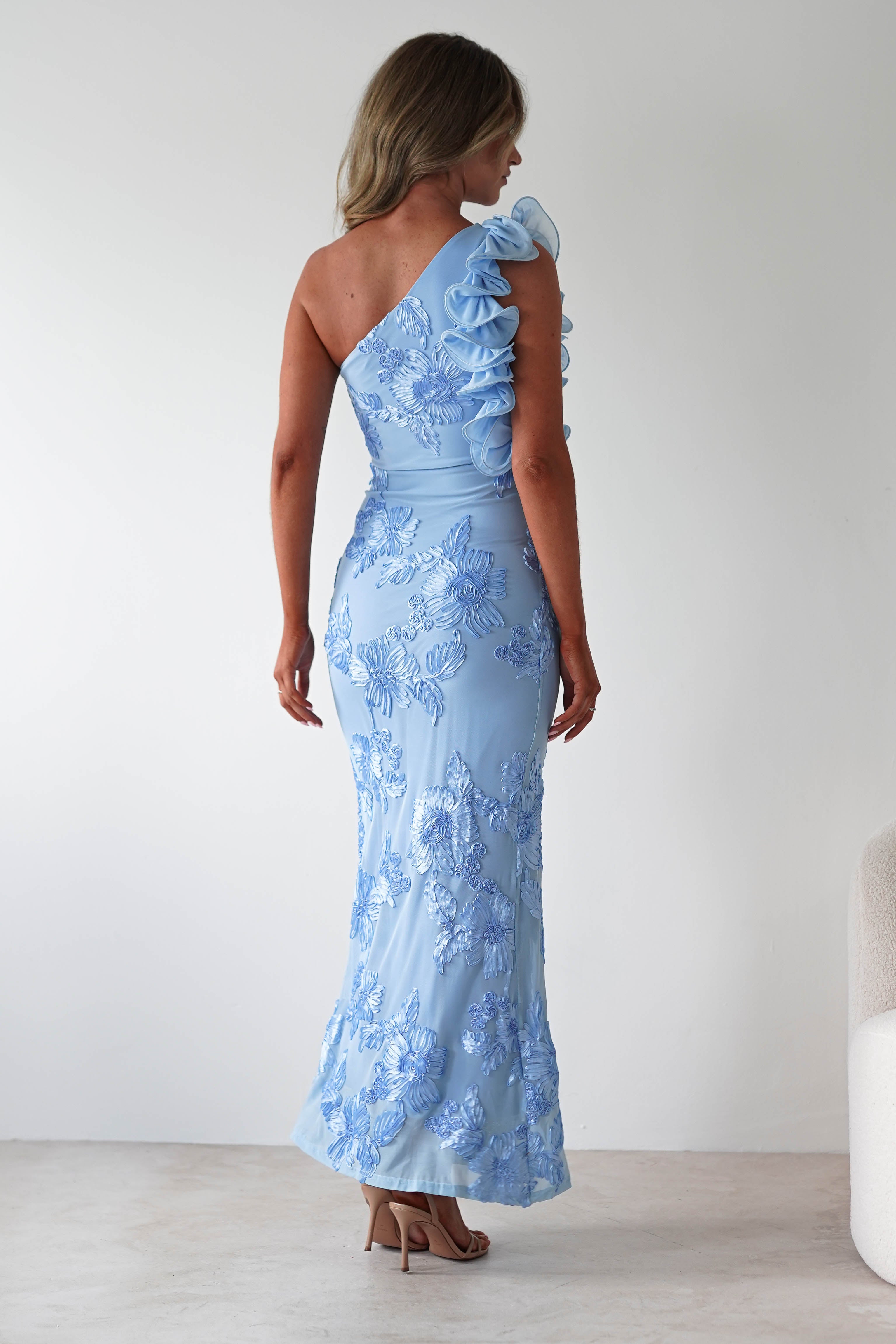 Siren Bodycon Maxi Dress Blue Textured | Wedding Guest Dress | Bodycon | Maxi | Oh Hello Clothing