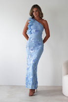 Siren Bodycon Maxi Dress Blue Textured | Wedding Guest Dress | Bodycon | Maxi | Oh Hello Clothing