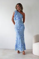 Siren Bodycon Maxi Dress Blue Textured | Wedding Guest Dress | Bodycon | Maxi | Oh Hello Clothing