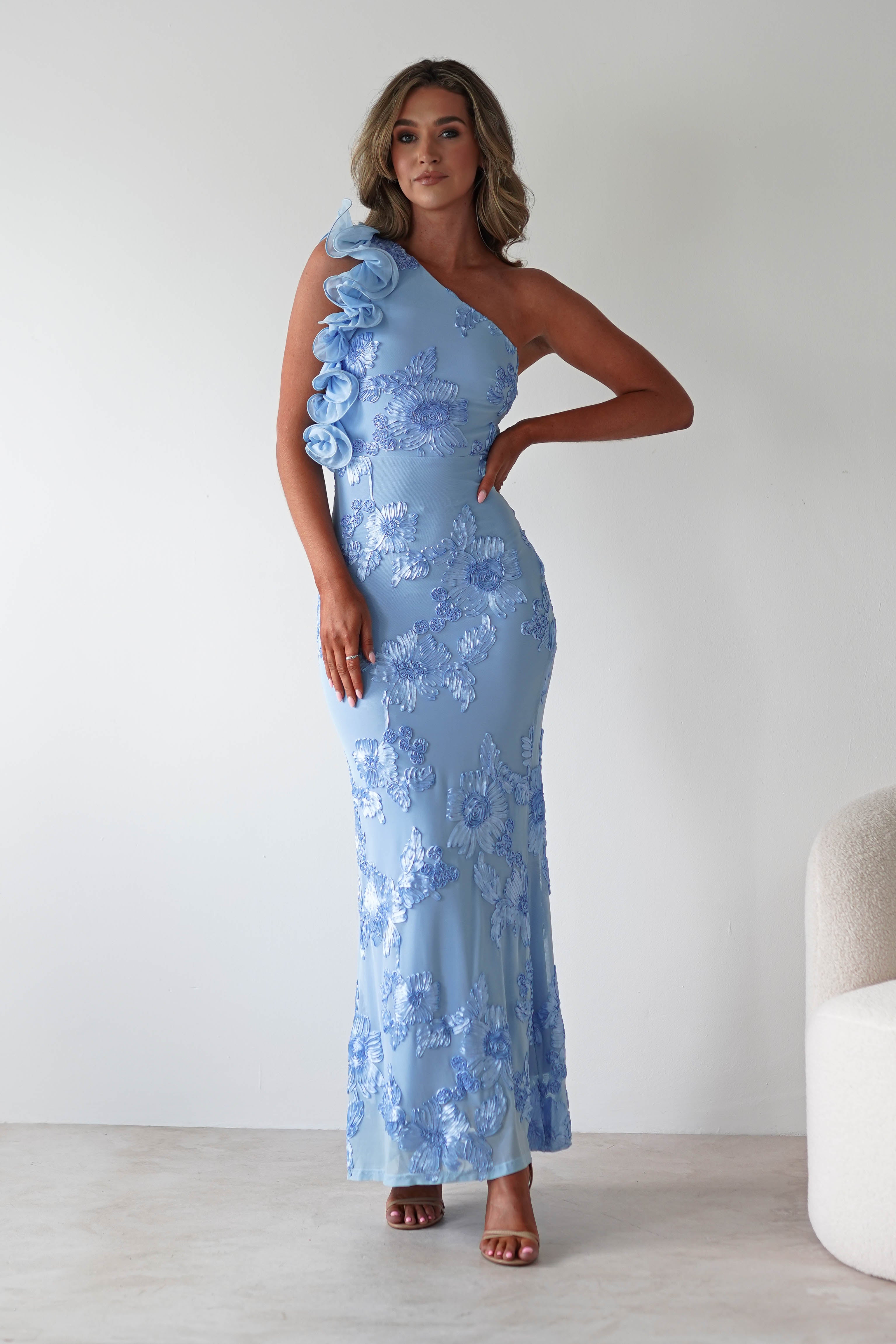 Siren Bodycon Maxi Dress Blue Textured | Wedding Guest Dress | Bodycon | Maxi | Oh Hello Clothing