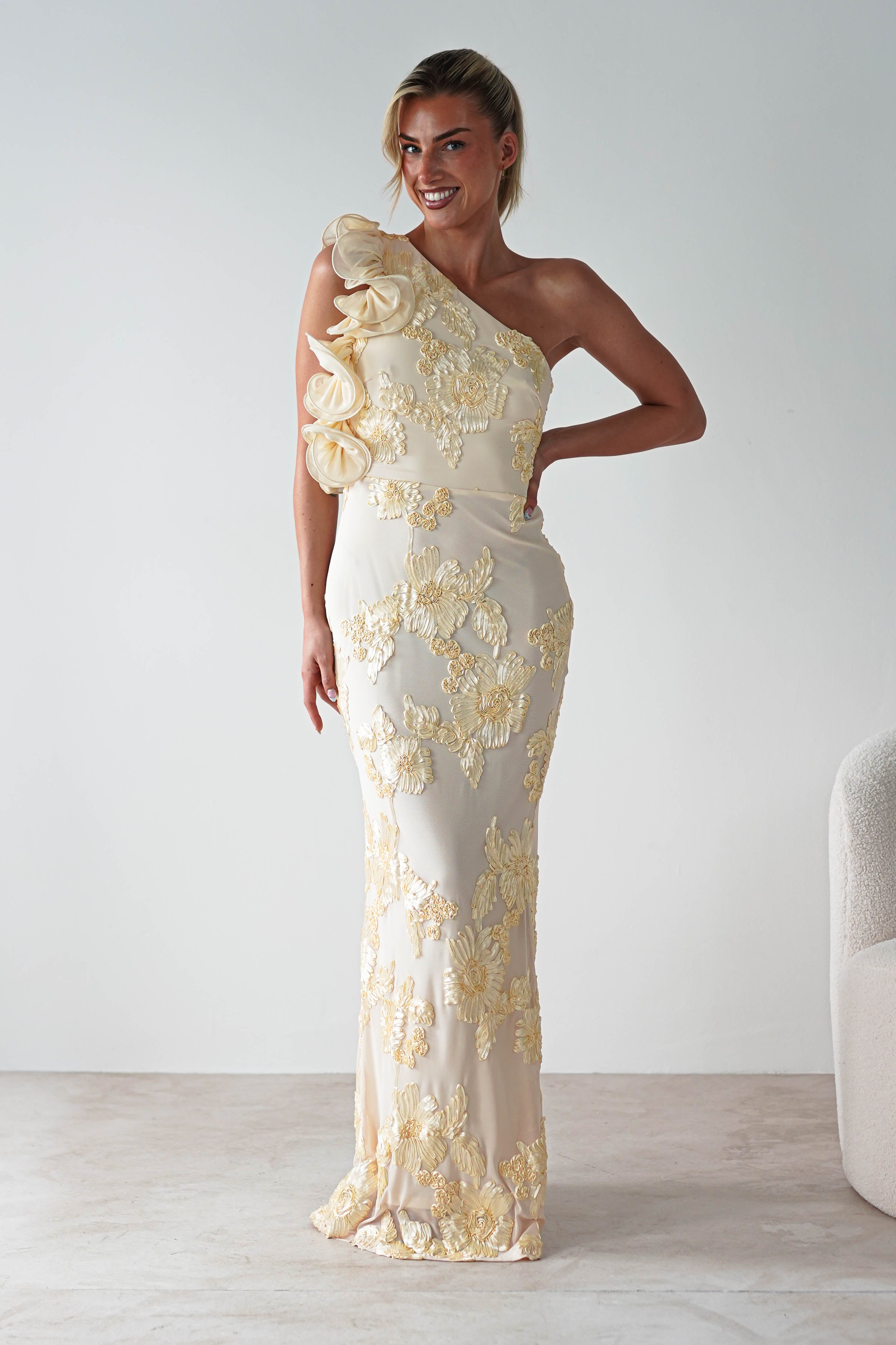 Siren Bodycon Maxi Dress Light Yellow | Wedding Guest Dress | Bodycon | Maxi | Oh Hello Clothing