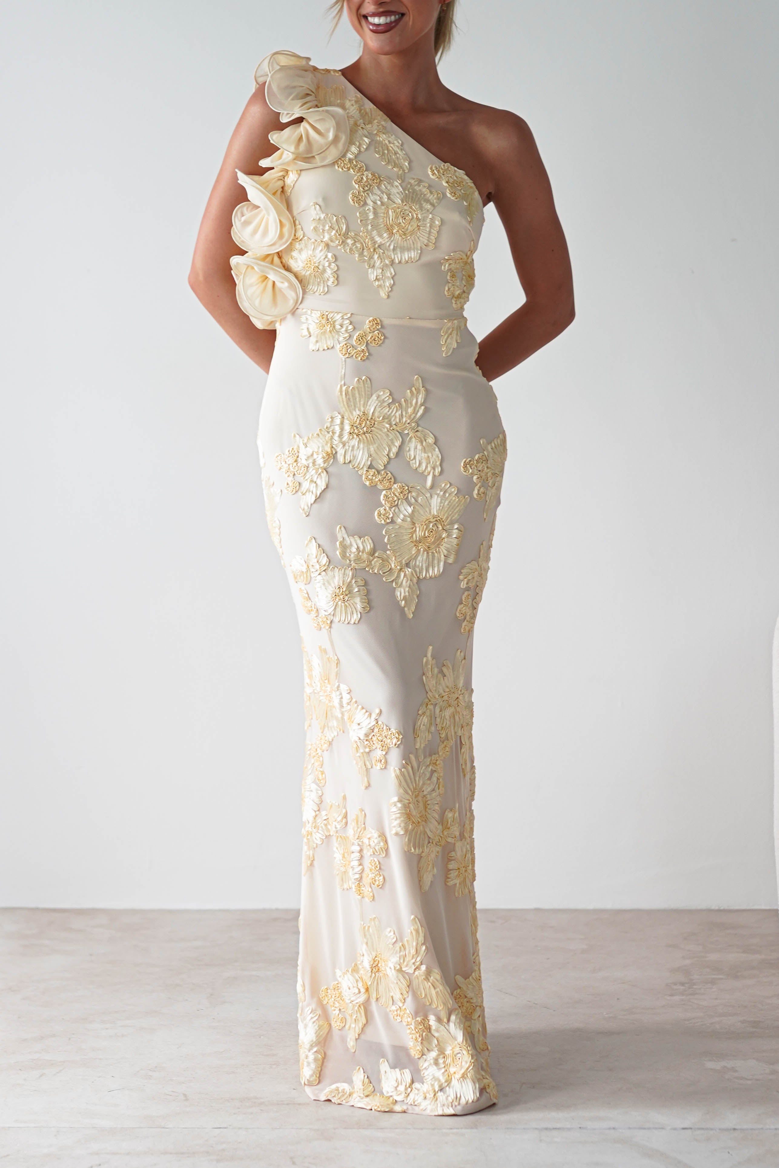 Siren Bodycon Maxi Dress Light Yellow | Wedding Guest Dress | Bodycon | Maxi | Oh Hello Clothing