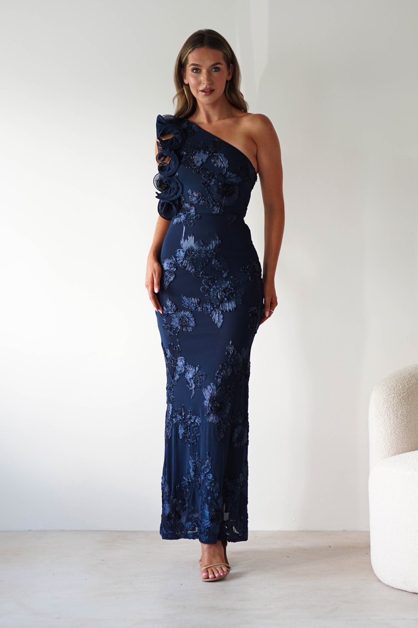 Siren Bodycon Maxi Dress Navy Textured | Wedding Guest Dress | Bodycon | Maxi | Oh Hello Clothing