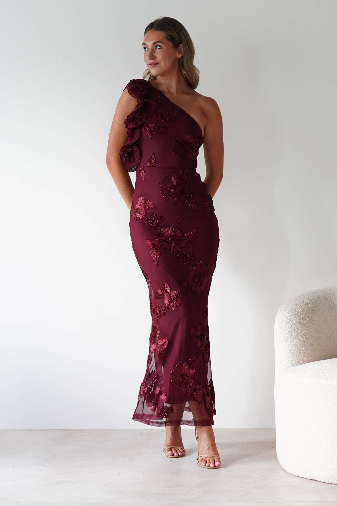 Siren Bodycon Maxi Dress Wine Textured | Wedding Guest Dress | Bodycon | Maxi | Oh Hello Clothing