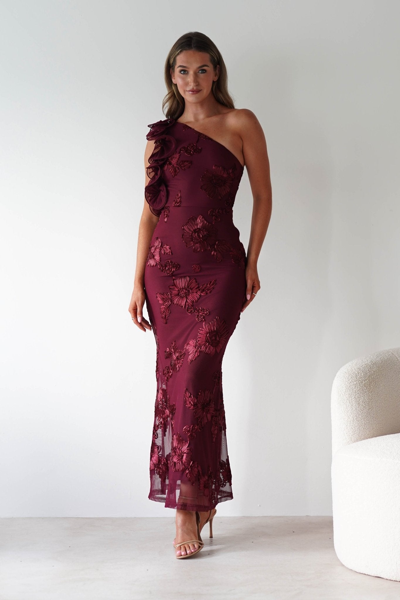 Siren Bodycon Maxi Dress Wine Textured | Wedding Guest Dress | Bodycon | Maxi | Oh Hello Clothing
