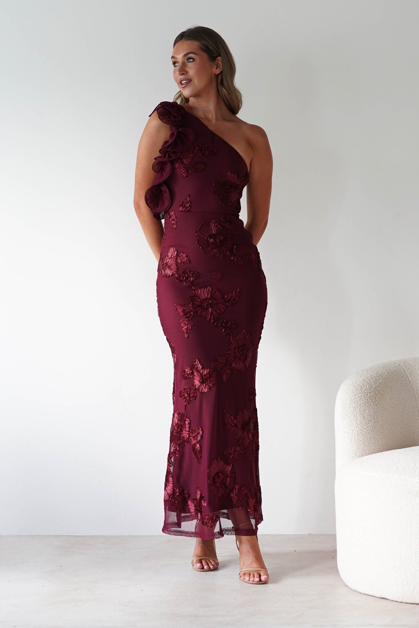 Siren Bodycon Maxi Dress Wine Textured | Wedding Guest Dress | Bodycon | Maxi | Oh Hello Clothing