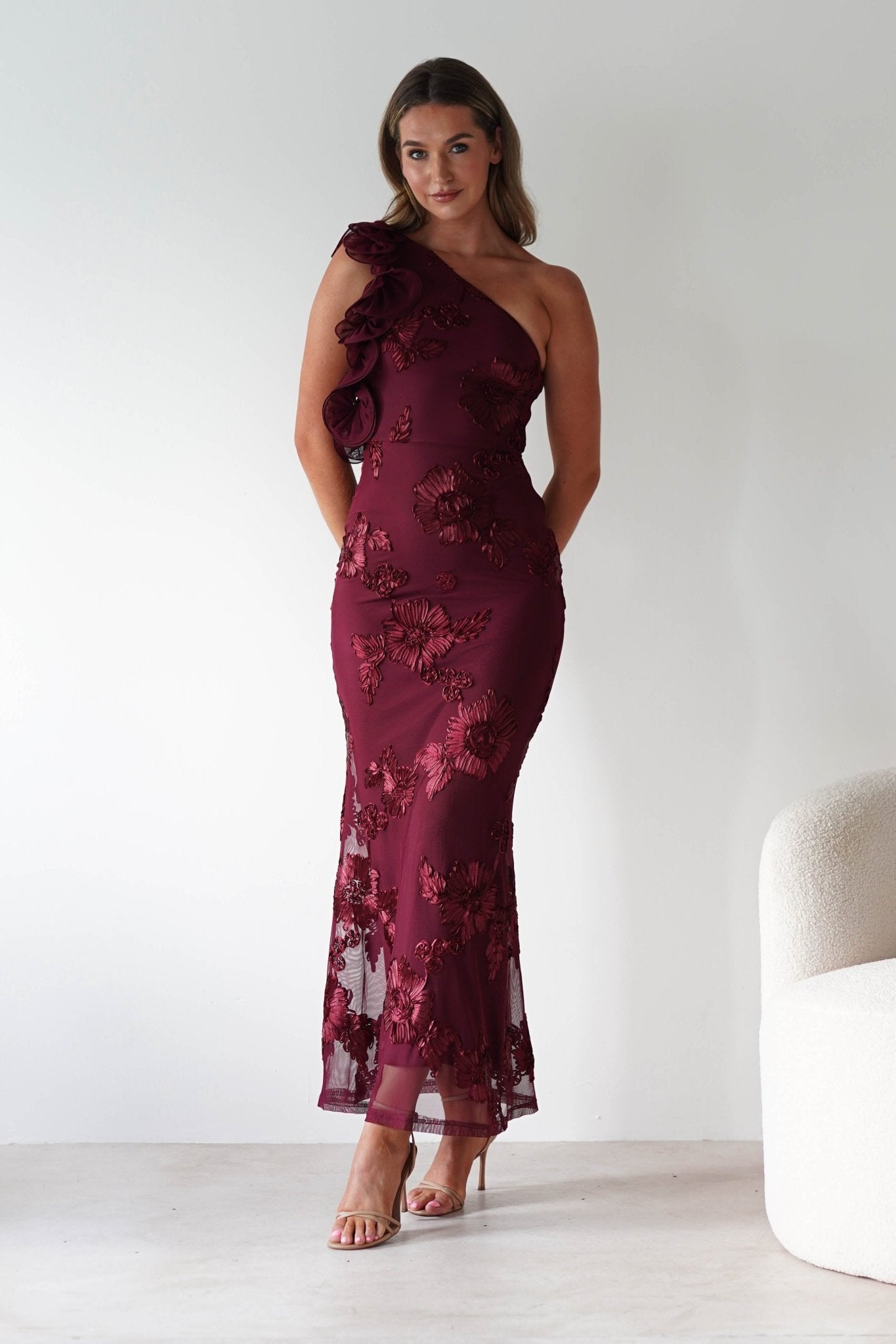 Siren Bodycon Maxi Dress Wine Textured | Wedding Guest Dress | Bodycon | Maxi | Oh Hello Clothing