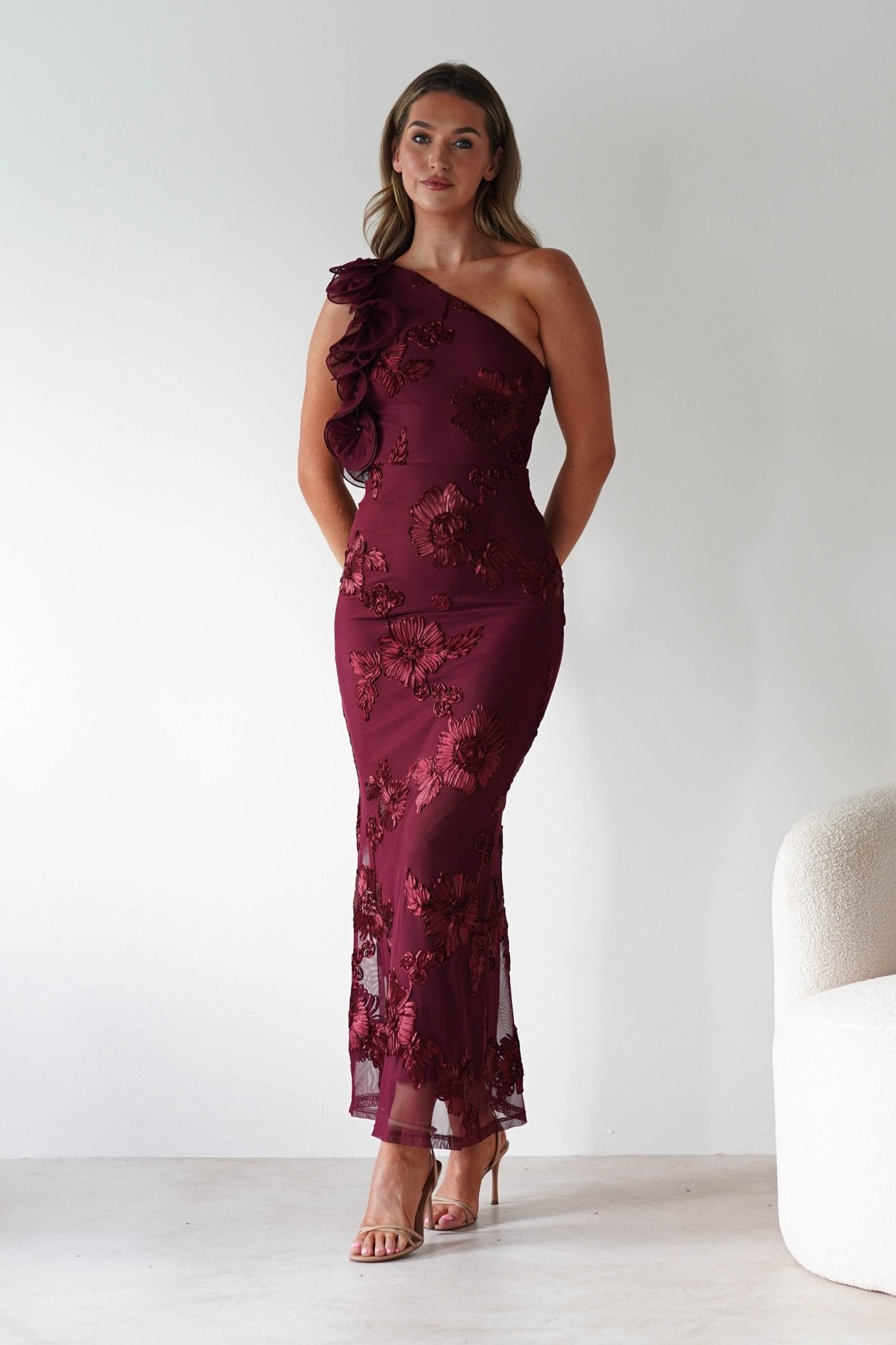 Siren Bodycon Maxi Dress Wine Textured | Wedding Guest Dress | Bodycon | Maxi | Oh Hello Clothing
