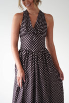 Sivana Polka Dot Skater Maxi Dress Brown | Wedding Guest Dress | Maxi | Skater | Oh Hello Clothing