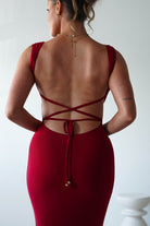 Sky Stretchy Mesh Backless Maxi Dress Dark Red | Wedding Guest Dress | Backless | Maxi | Oh Hello Clothing