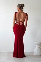 Sky Stretchy Mesh Backless Maxi Dress Dark Red | Wedding Guest Dress | Backless | Maxi | Oh Hello Clothing