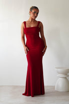 Sky Stretchy Mesh Backless Maxi Dress Dark Red | Wedding Guest Dress | Backless | Maxi | Oh Hello Clothing