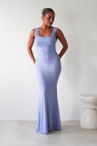 Sky Stretchy Mesh Backless Maxi Dress Dusty Blue | Wedding Guest Dress | Backless | Maxi | Oh Hello Clothing